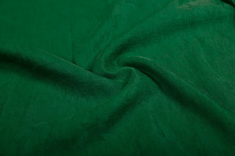 Dark Green Plain Cotton Polyester Blend Pleated Fabric