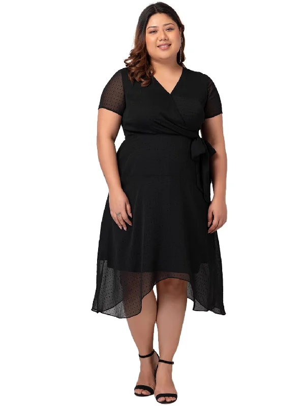 Faballey Women's Polyester Wrap Standard Length Dresses (Black)