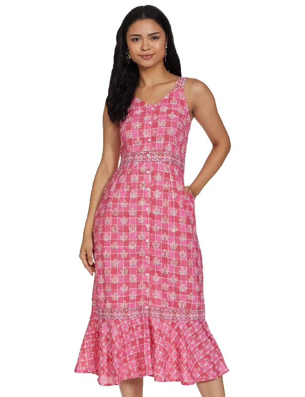 global desi Women's Viscose A-Line Knee-Length Dress (Pink)