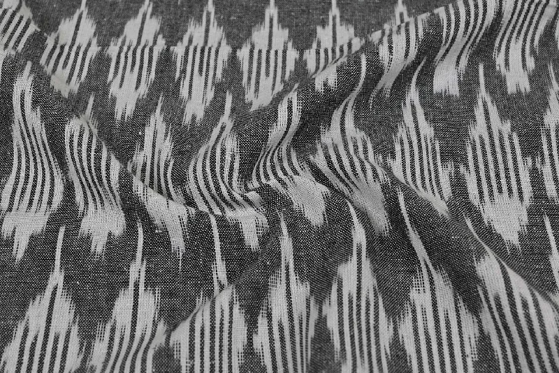 Gray & White Traditional Cotton Ikat Fabric