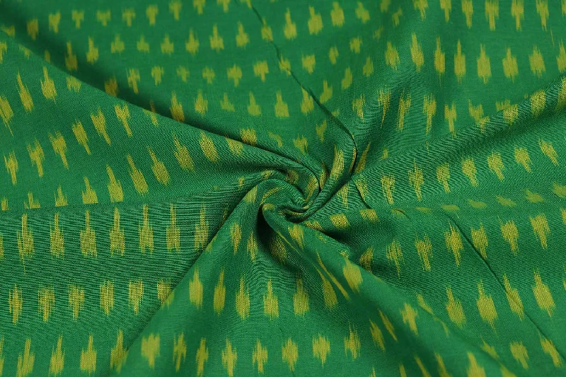 Green & Yellow Motifs Cotton Ikat Fabric