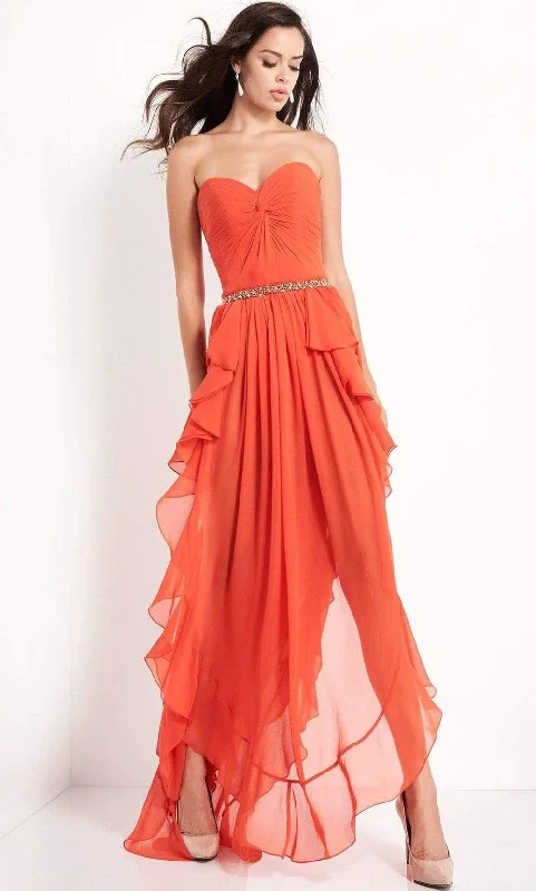 Jovani - 04874 Strapless Ruffle Hem High-Low Chiffon Dress