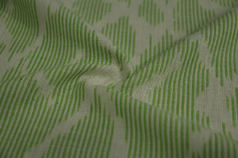 Light Green & Off White Traditional Cotton Ikat Fabric