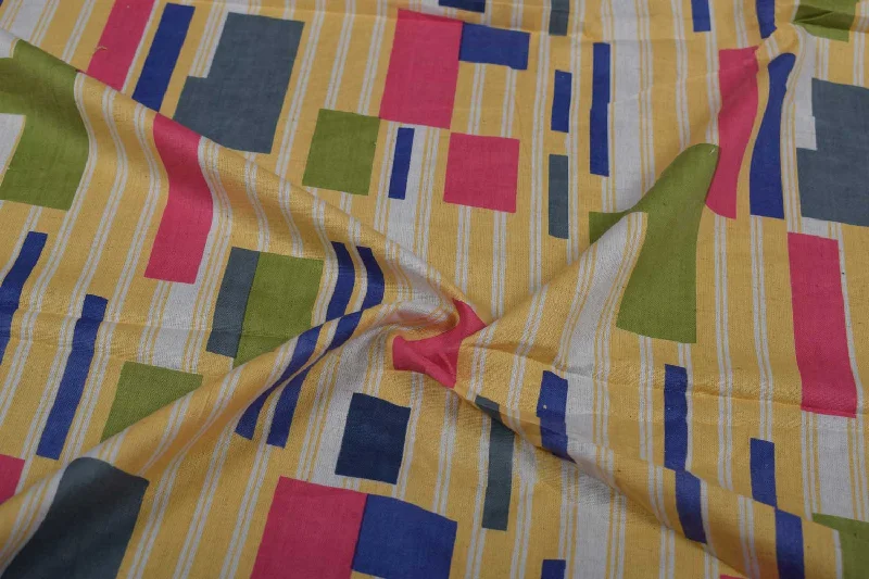 Multicolor Abstract Cotton Flax Fabric