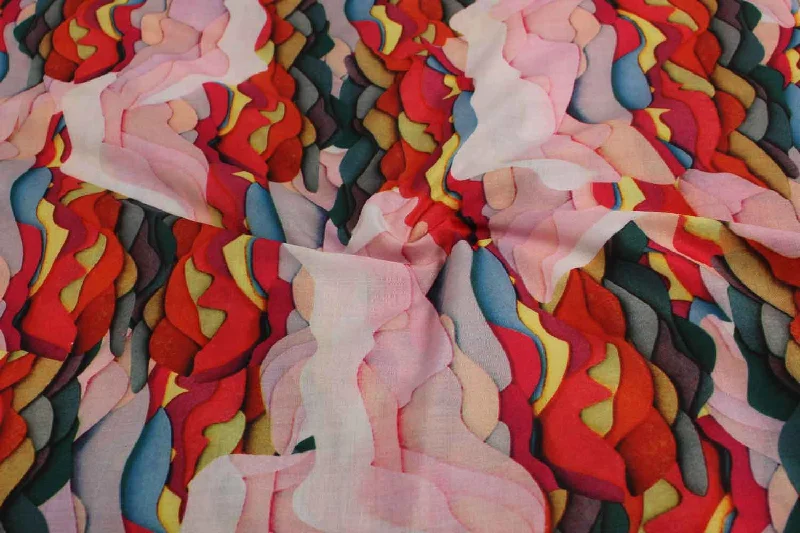 Multicolor Abstract Cotton Polyester Blend Fabric