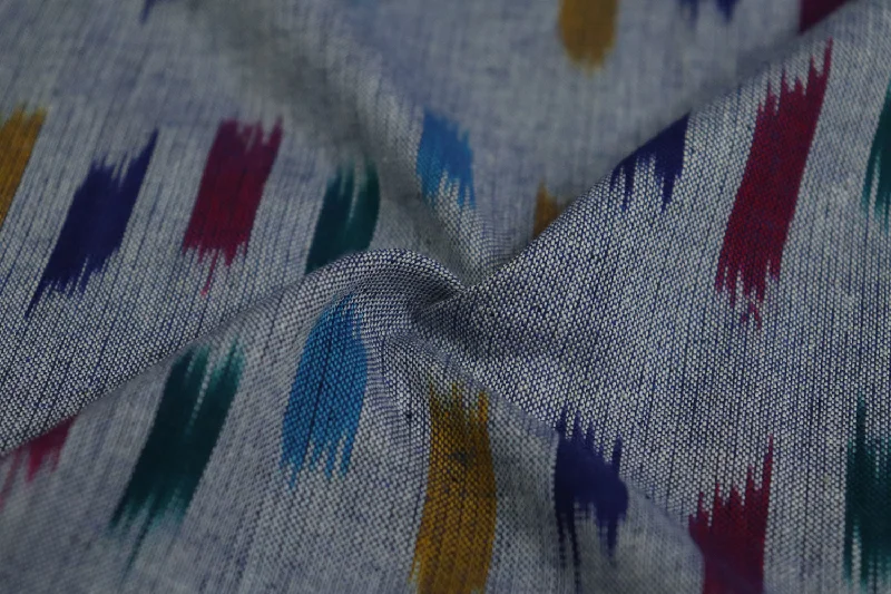 Multicolor Motifs  Chambray Cotton Ikat Fabric