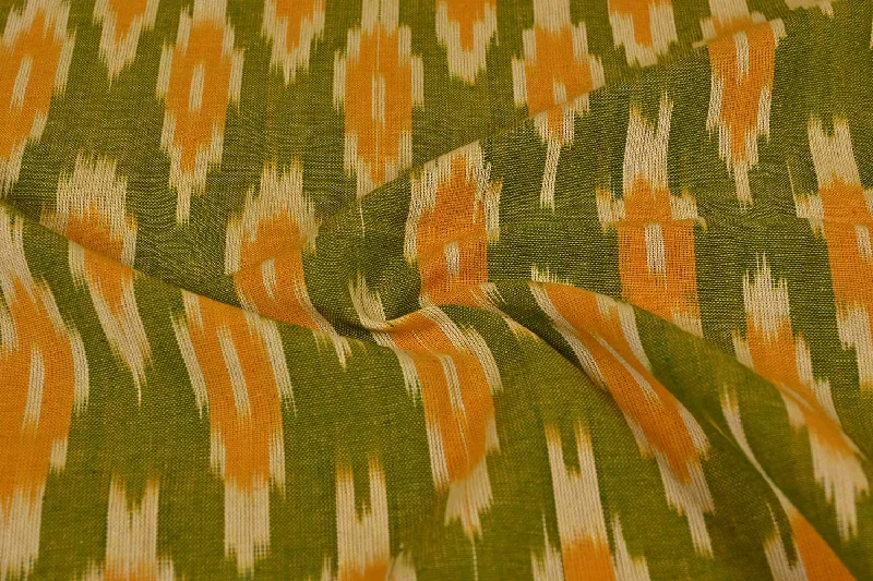 Mustard Yellow & Mehndi Green Traditional Cotton Ikat Fabric