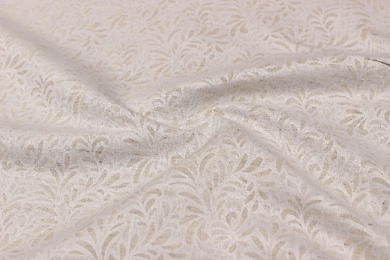 Natural Beige Traditional Cotton Hemp Jacquard Fabric