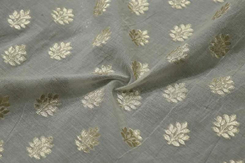 Off White & Golden Motifs Chanderi Jacquard Cotton Fabric