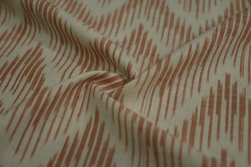 Off White & Light Brown Chevron Cotton Ikat Fabric