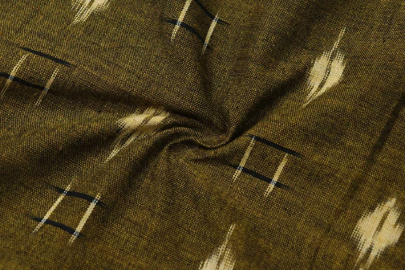 Olive Green & Brown Motifs Cotton Ikat Fabric