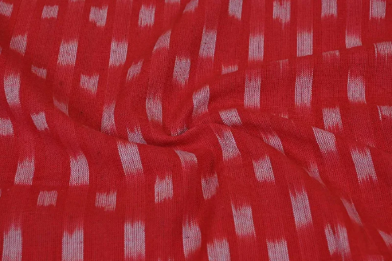 Tomato Red & White Stripes Cotton Ikat Fabric