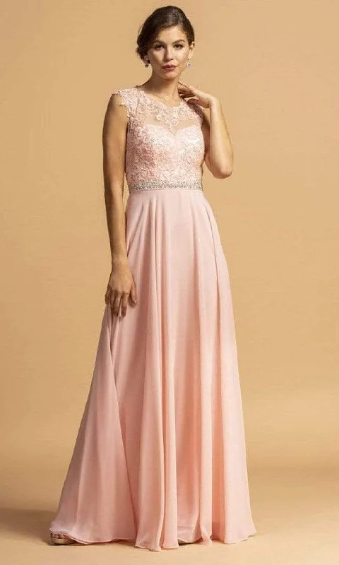 Trevi Collection - L2222 Cap Sleeve Cutout Back Chiffon Dress