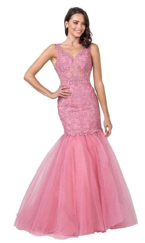 Trevi Collection - L2399 V-Neck Trumpet Sleeveless Simple Prom Dress