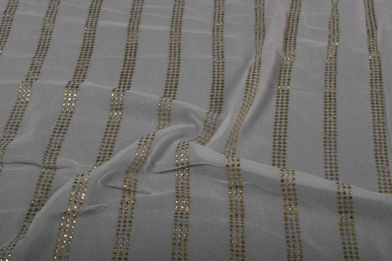 White & Golden Stripes Viscose Georgette Fabric