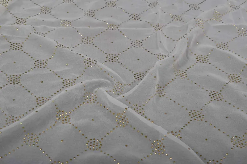 White & Golden Traditional Viscose Georgette Fabric