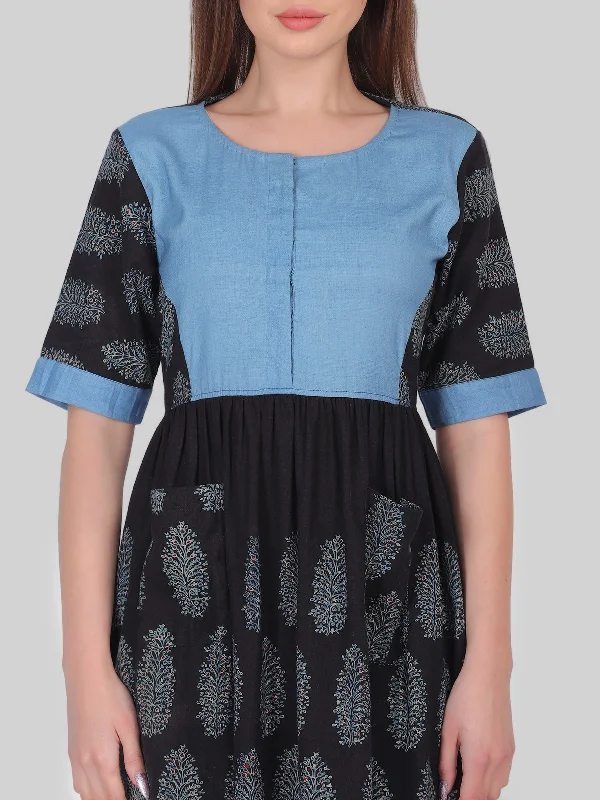 Block Printed Dress Indigo