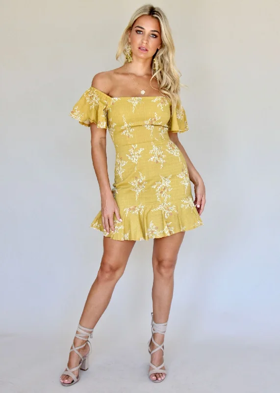 Botanic Villa Strapless Dress - Mustard Floral