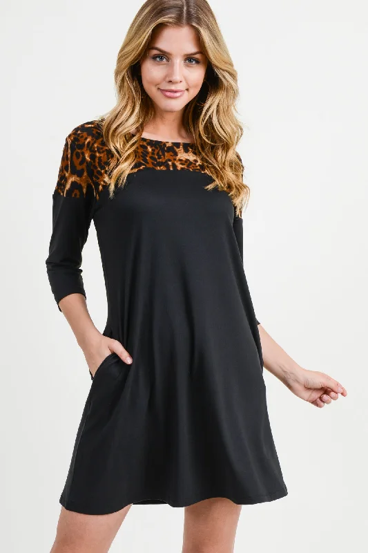 Cara Half Sleeve Cheetah Print A-Line Dress