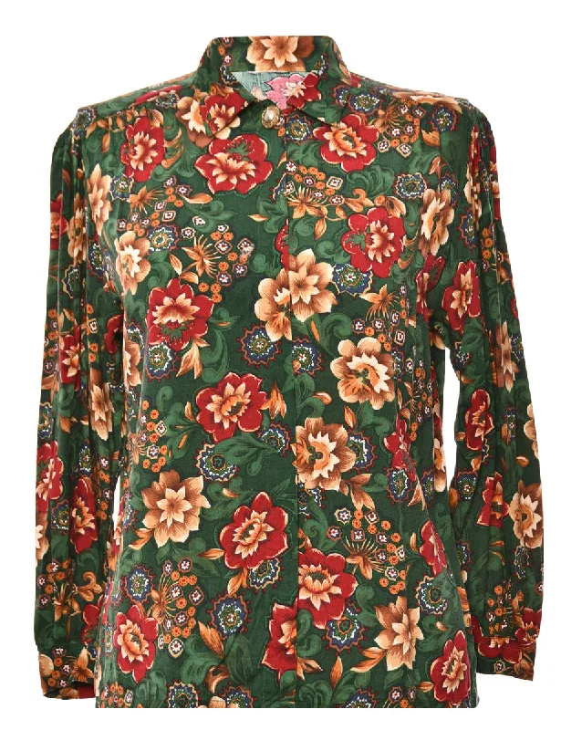 Floral Dark Green Blouse - L