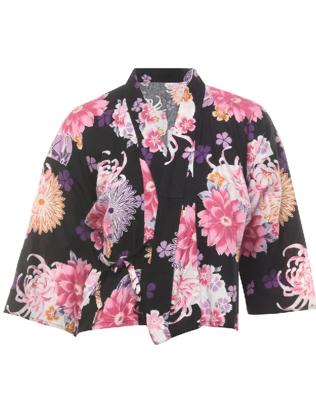 Floral Print Cropped Kimono - M