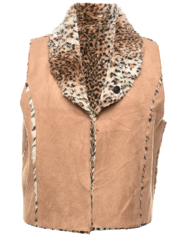 Suede Beige & Leopard Print Waistcoat - XL