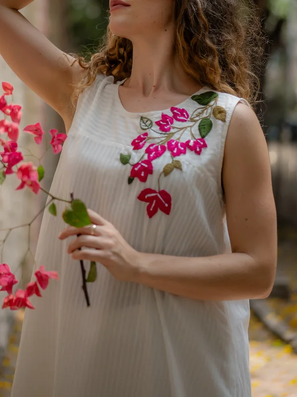 White Floral Hand-Embroidery Dress