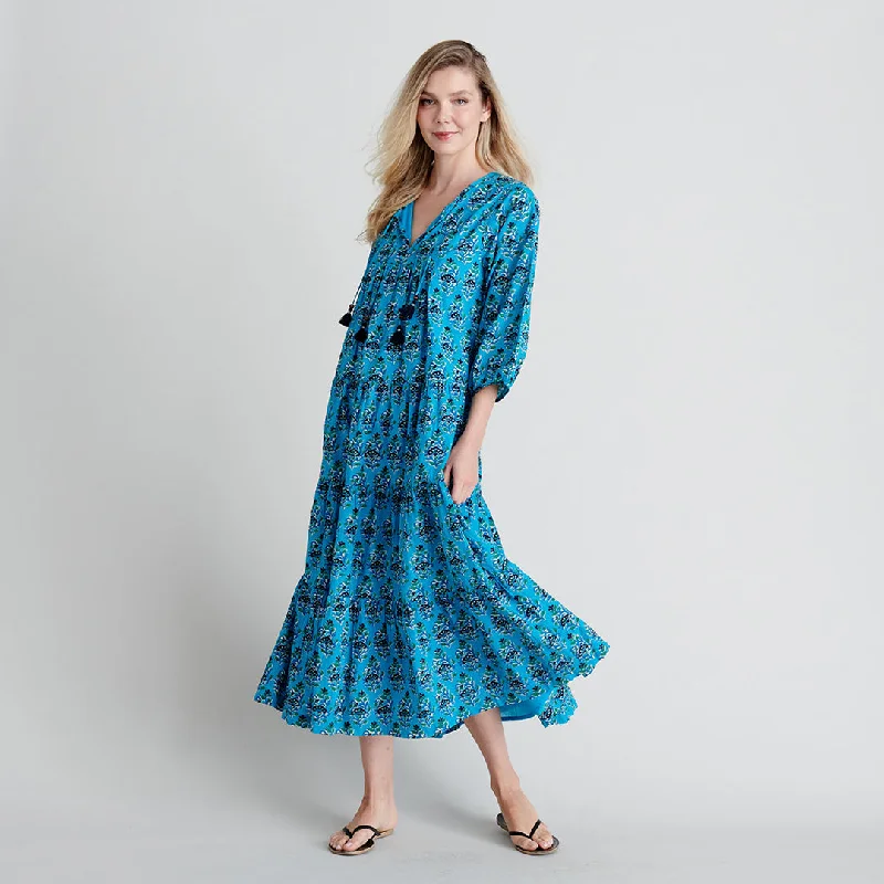 Womens Indira Dress - Azure Posey Block Print