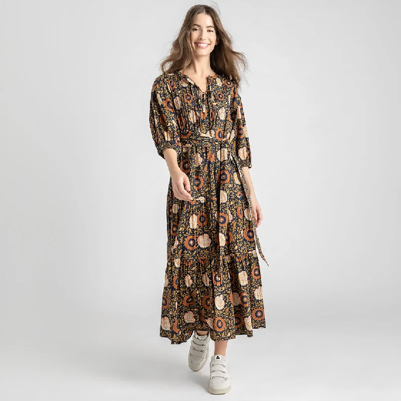 Womens Pintuck Indira  Dress - Navy Harvest Floral