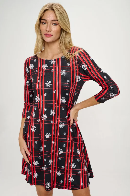 Women's Plaid and Snowflakes Pattern Dress