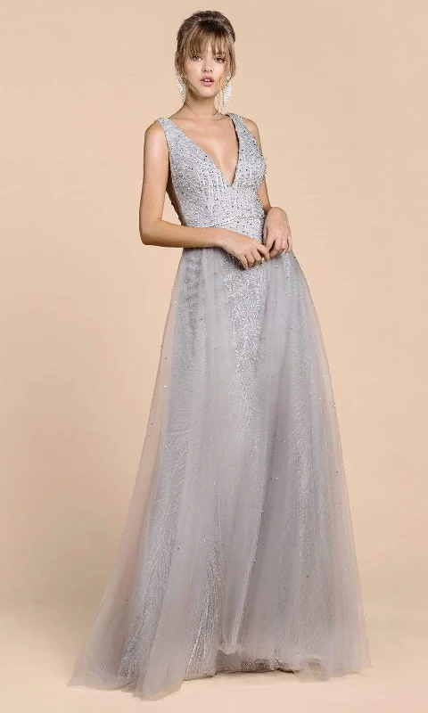 Andrea and Leo - A0518 Plunging V-Neck Beaded Tulle Gown