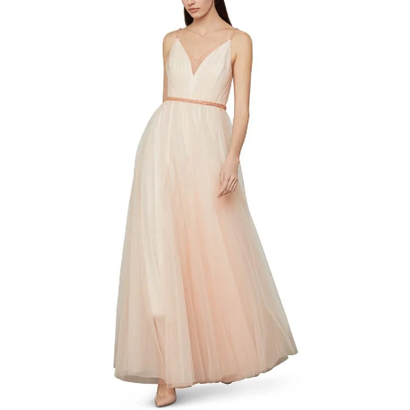 BCBGMAXAZRIA Womens Tulle Beaded Evening Dress