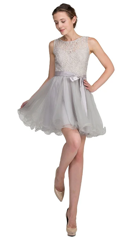 Dancing Queen - 8741SC Sleeveless Lace Bodice Tulle A-line Dress