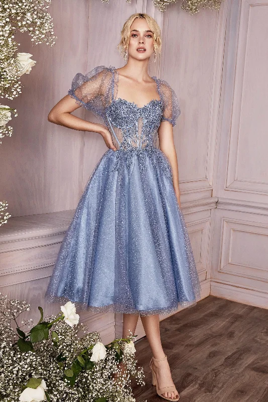 Enchanting Cinderella Divine Dress: Puff Sleeves, Lace, and Sparkle