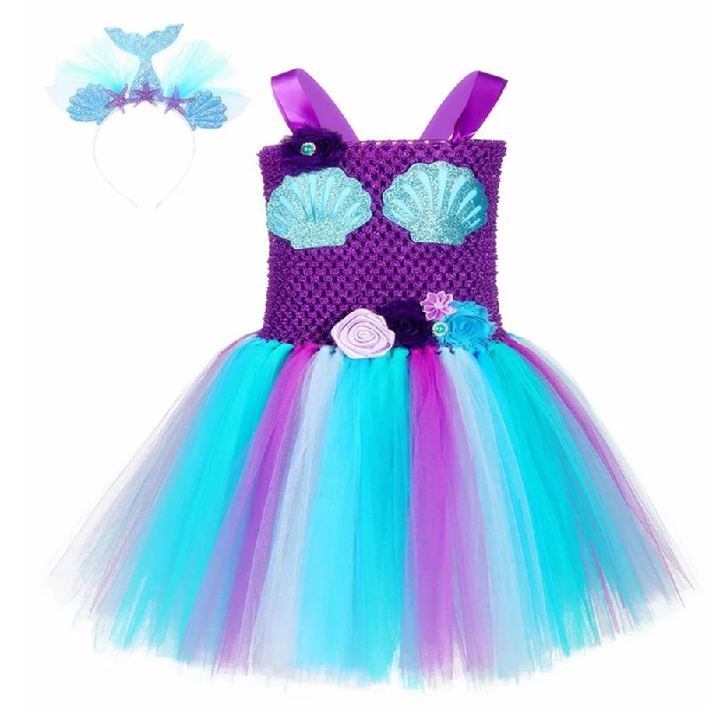 Girls Mermaid Tutu Dress with Headband Mermaid Purple Tutu Dress Tulle Costume Outfit