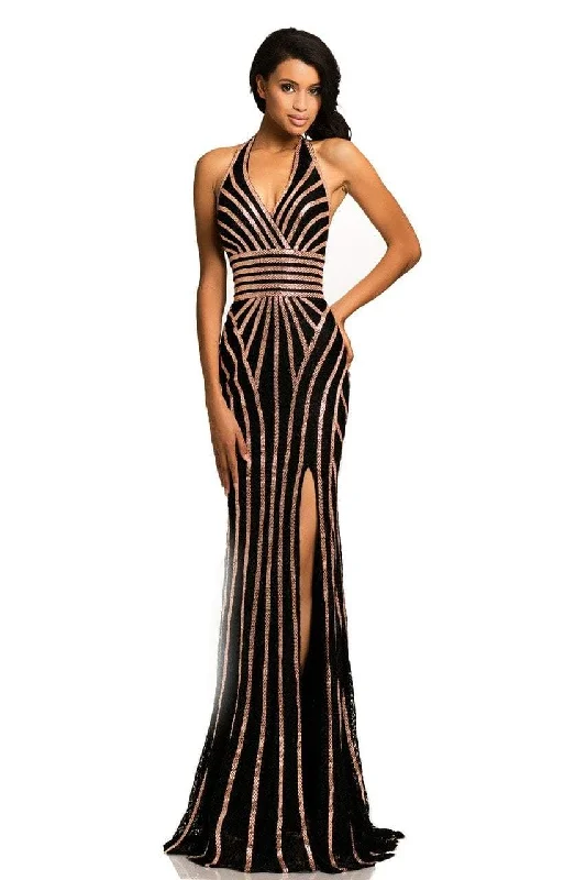 Johnathan Kayne - Sparkly Geometric Stripe Lace Gown 8016SC