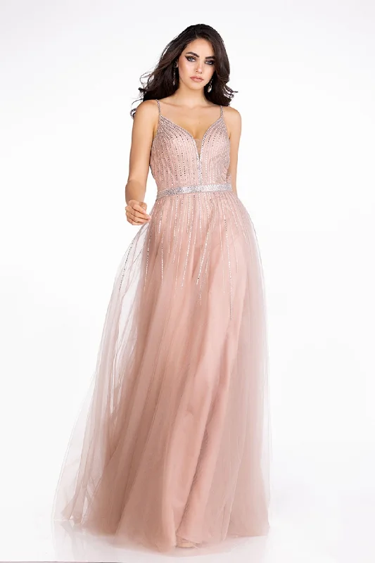 Abby Paris by Lucci Lu 90083 Sparkling Tulle Slim A-Line Dress - Blush or Champagne