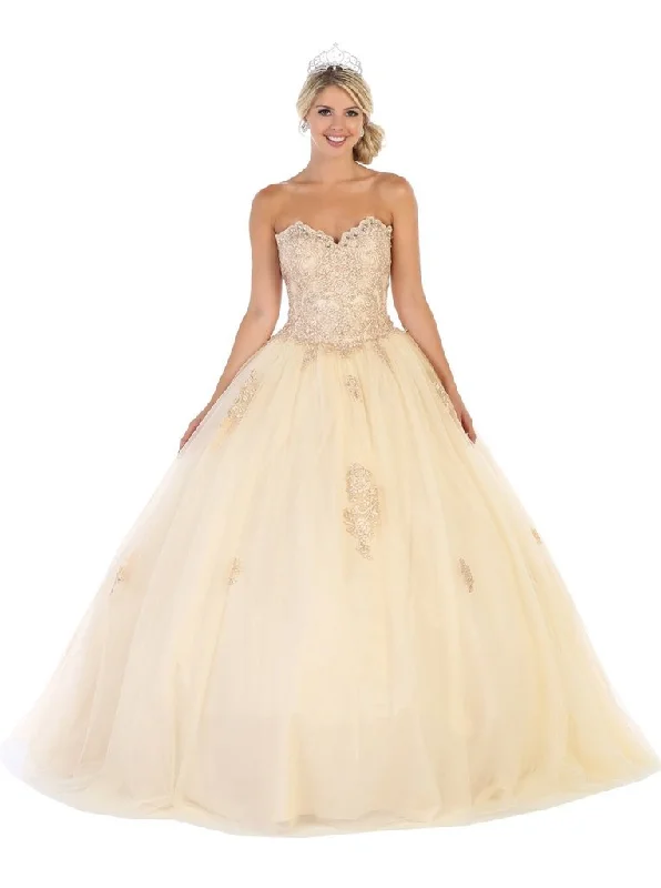 May Queen - LK107SC Rose Applique Strapless Sweetheart Tulle Ballgown