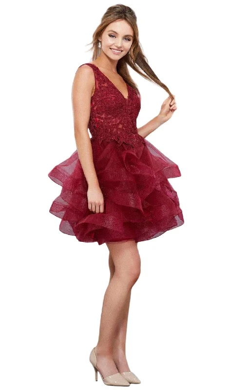 Nox Anabel - V-neck Tulle A-line Dress 6310SC