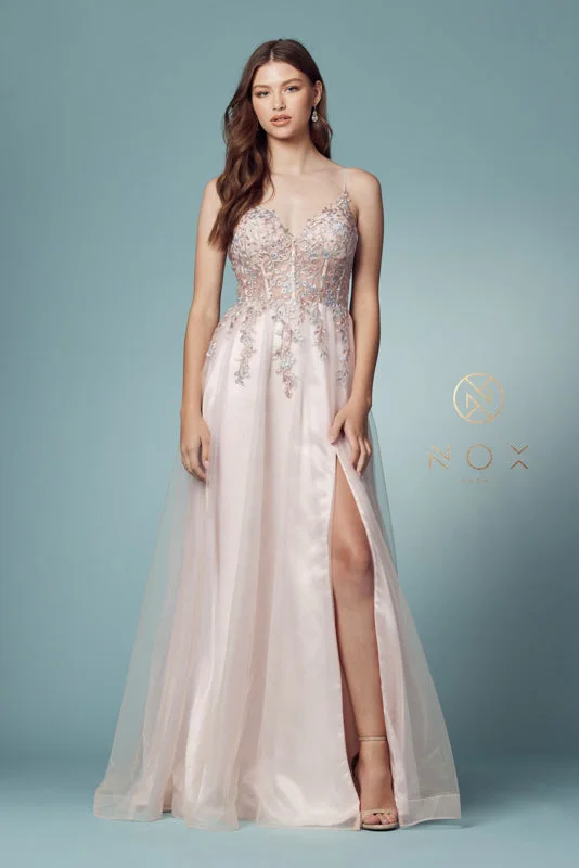 Nox Anabel's Enchanting Lace and Bead Evening Gown: Elevate Your Formal Presence