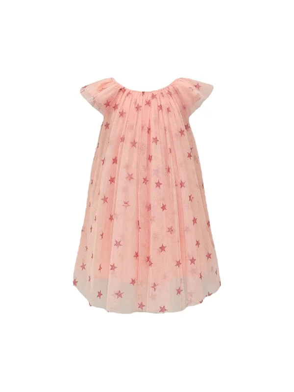 Peach Sparkle Star Tulle Dress