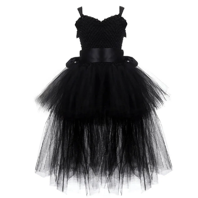 V-neck Girl Tutu Dress with Tail Solid Color Fluffy Trailing Tulle Dresses for Girls Princess Kids Carnival Halloween Costumes