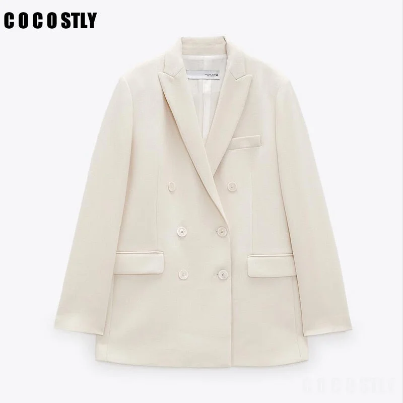 2022 Autumn Blazer Women White Office Blazers And Jackets Button Suit Coat Casual Pockets Solid Blazers Outerwear