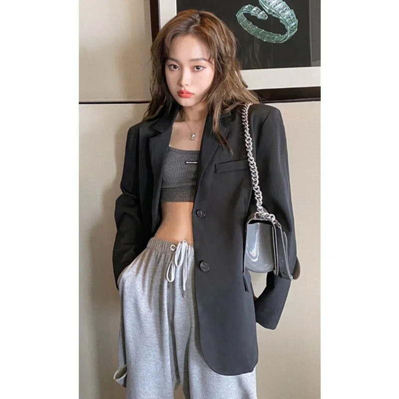 2022 Spring Autumn Temperament Black Loose Casual Design Sense Jacket Blazer Women's