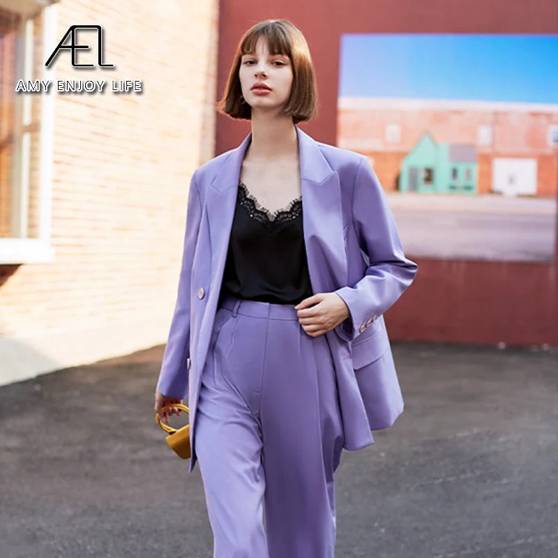 AEL Retro autumn spring jacket women suit coats Violet outwear casual turn down collar streetwear loose jackets blazer