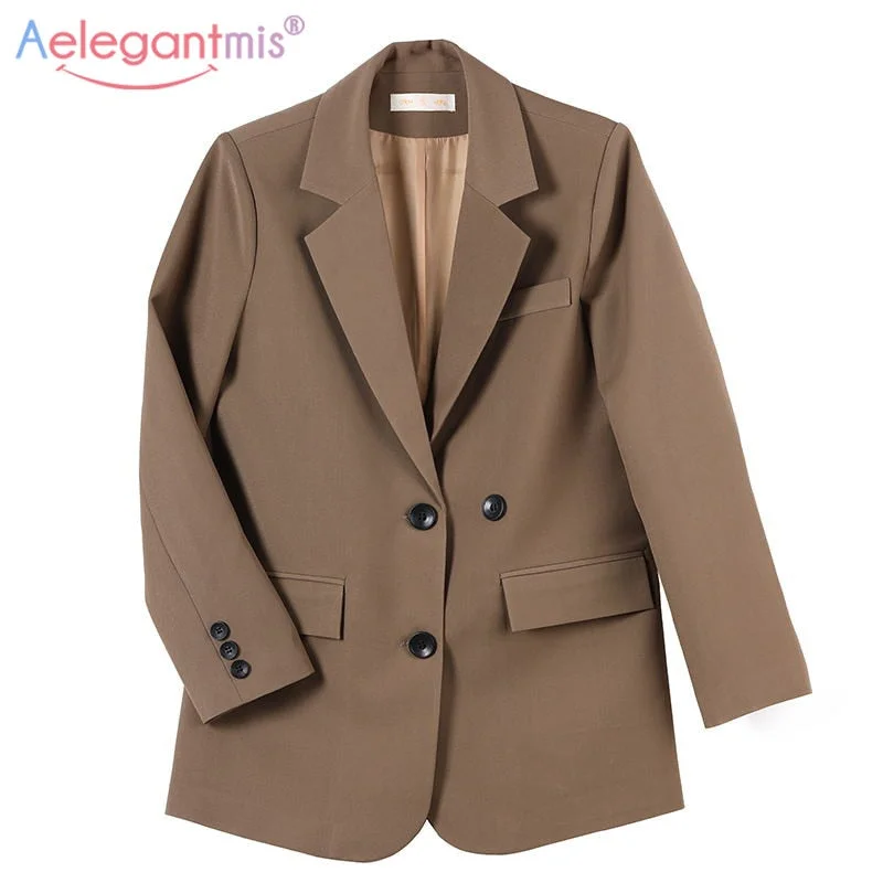 Aelegantmis High Quality Black Blazer Jacket Women Oversized Casual Chic Loose Blazer Femme Spring Pockets Formal Outerwear 2022