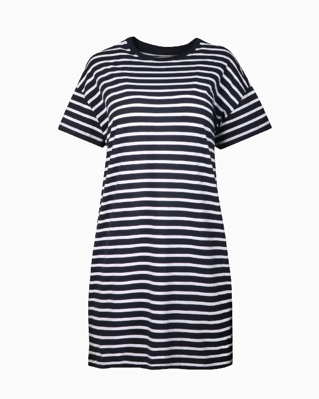 ATM Jersey Stripe T-Shirt Dress in Navy White Button Front Shirt