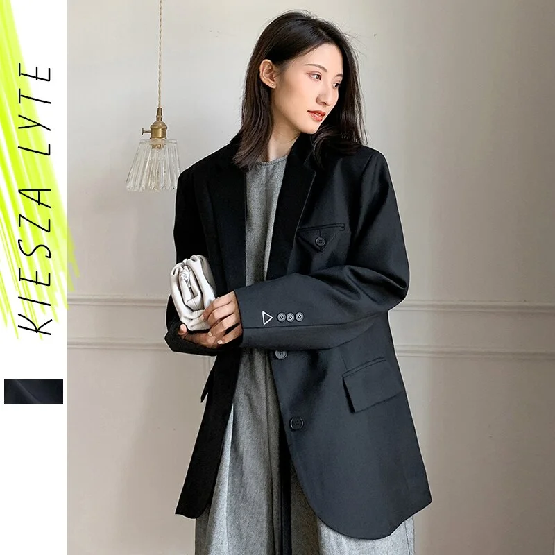 Black blazer 2022 autumn casual loose long sleeve oversize blazers for women jackets femme outfit