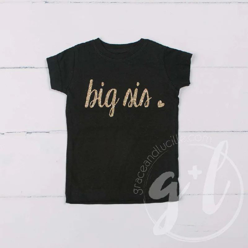 Black Tee Shirt with "BIG SIS" in Gold (Lil Sis, too) Shirt Dress Combo