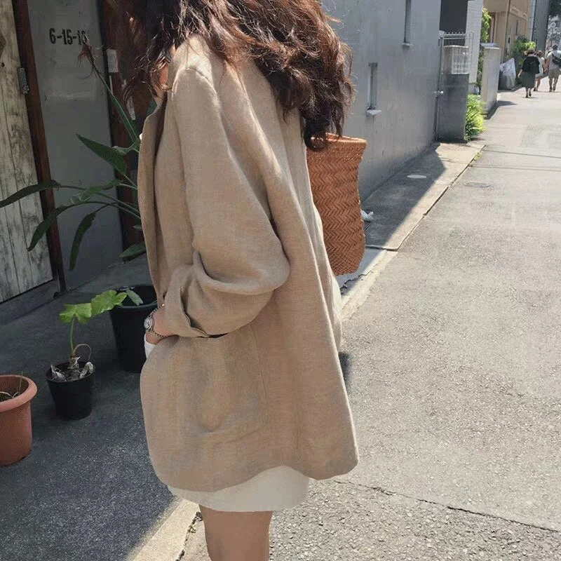 Chic Solid Color Women Casual Blazer Jacket Office Lady Pockets Work Suit  Lady Work Suit Coat Ladies Basic Pocket Outerwear